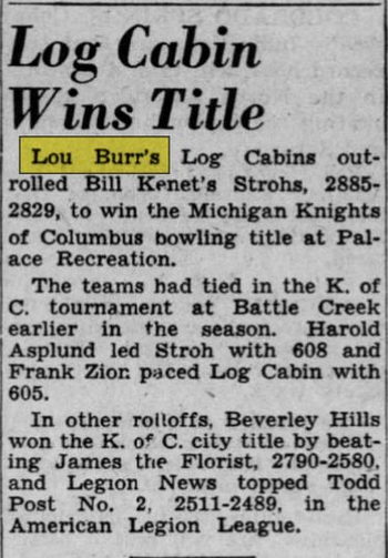 Log Cabin Bowling Lanes - Apr 22 1949 Ad